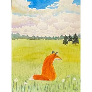 Hand painted watercolor original painting fox
